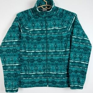 Columbia Womens Teal Green Fair Isle Geometric Fleece Full Zip Jacket Large